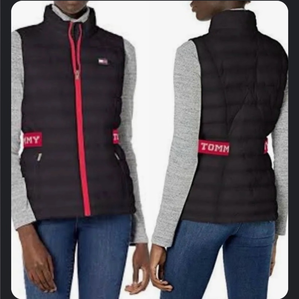 Tommy Hilfiger Sport Quilted Black Red Logo Puffer Vest